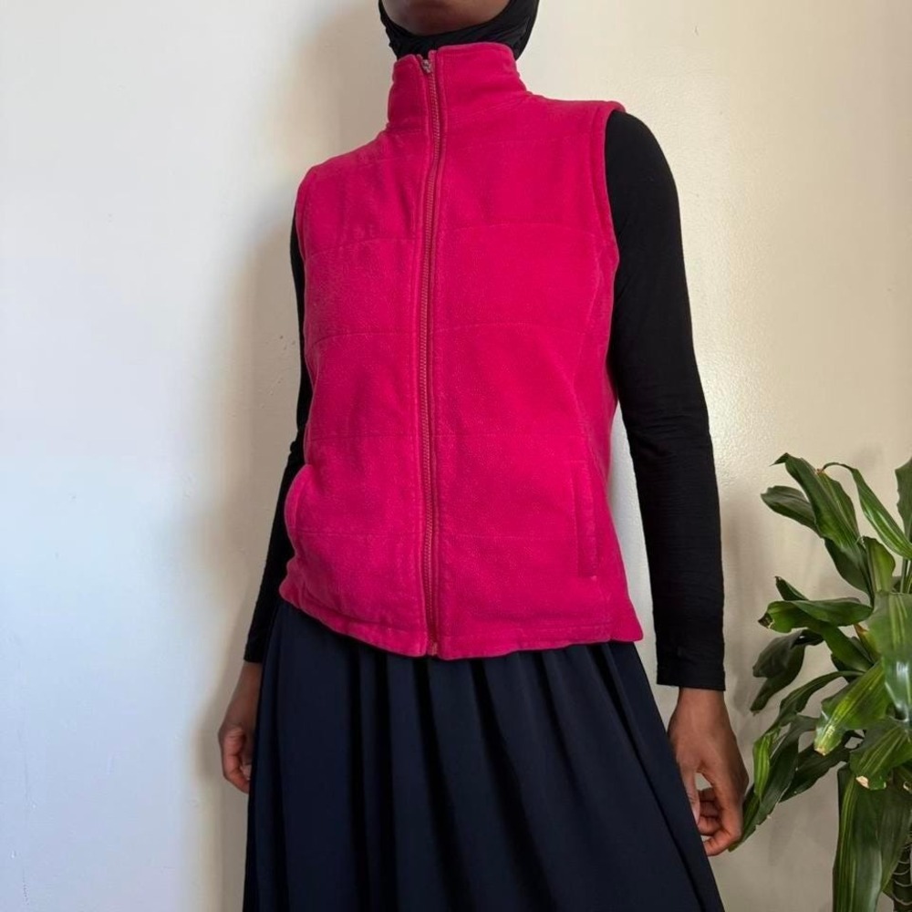 Y2K Lands' End Raspberry Pink Fleece Puffer‎ Vest - Size M